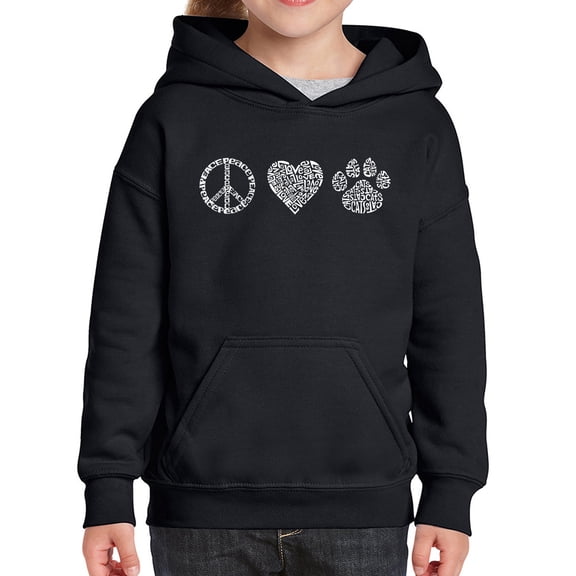 Girl's Word Art Hooded Sweatshirt - Peace Love Cats