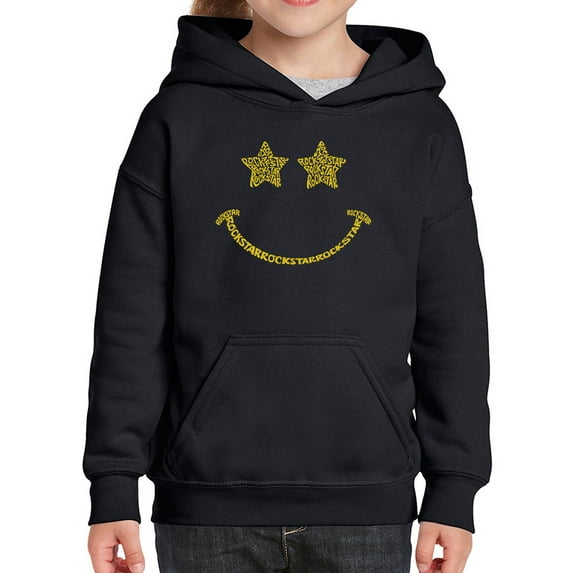 Girl's Word Art Hooded Sweatshirt - Rockstar Smiley