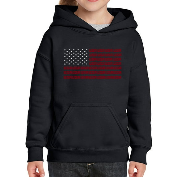 Girl's Word Art Hooded Sweatshirt - USA Flag