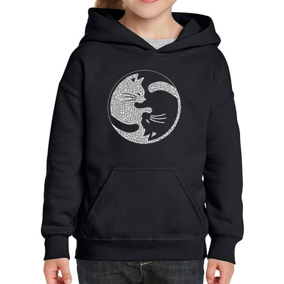 Girl's Word Art Hooded Sweatshirt - Yin Yang Cat