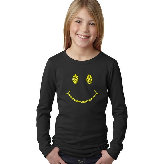 Girl's Word Art Long Sleeve - Be Happy Smiley Face