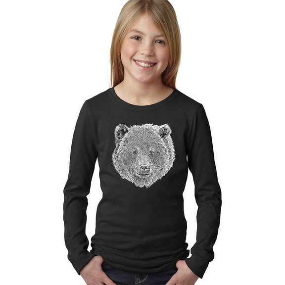 Girl's Word Art Long Sleeve - Bear Face