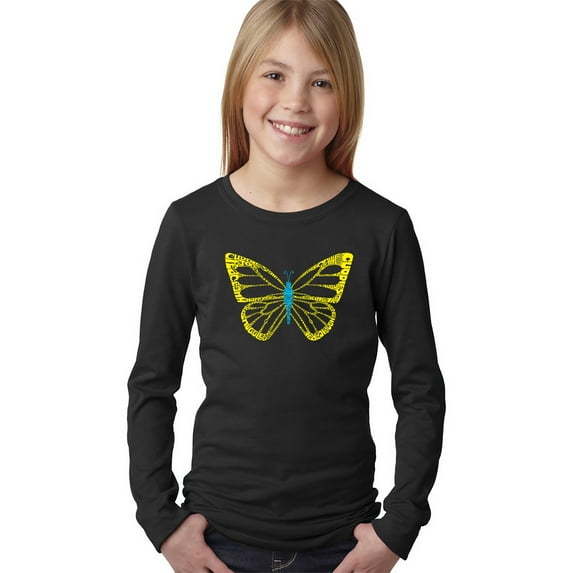 Girl's Word Art Long Sleeve - Butterfly
