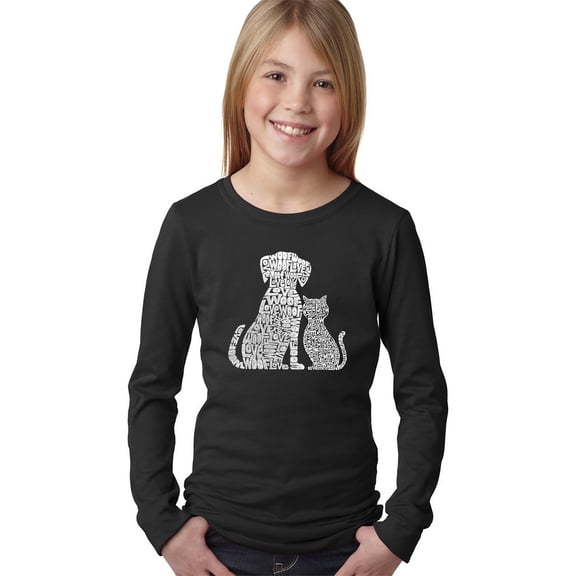 Girl's Word Art Long Sleeve - Dogs and Cats