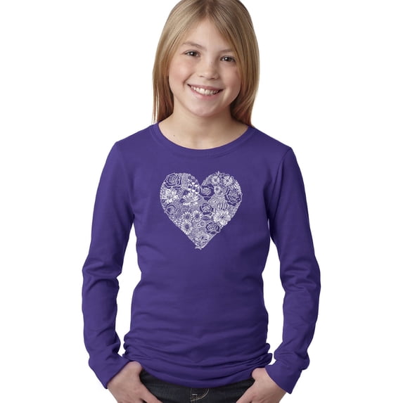 Girl's Word Art Long Sleeve - Heart Flowers