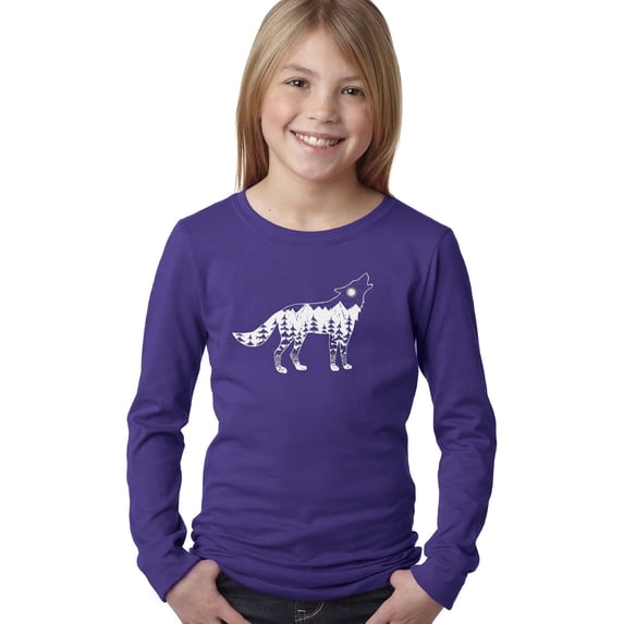Girl's Word Art Long Sleeve - Howling Wolf