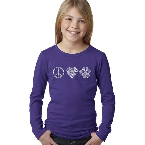 Girl's Word Art Long Sleeve - Peace Love Cats