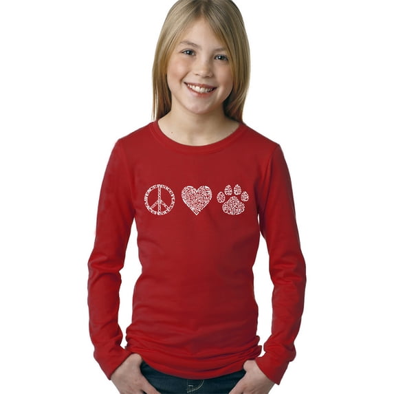 Girl's Word Art Long Sleeve - Peace Love Cats
