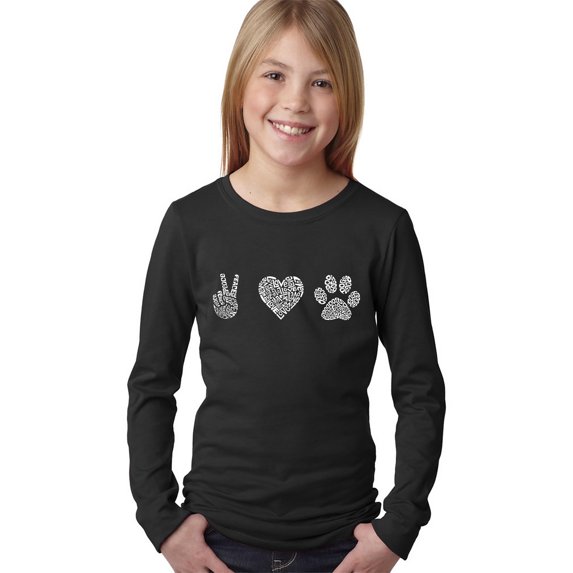 Girl's Word Art Long Sleeve - Peace Love Dogs