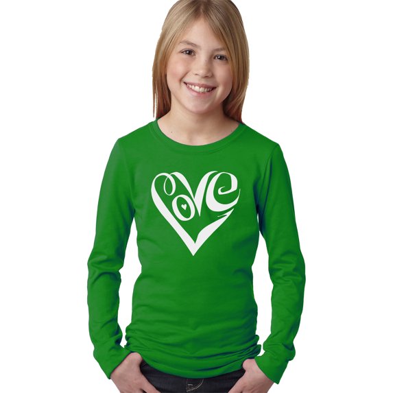 Girl's Word Art Long Sleeve - Script Love Heart