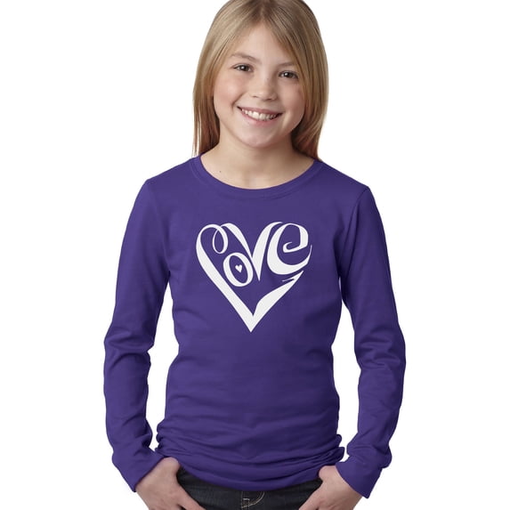 Girl's Word Art Long Sleeve - Script Love Heart