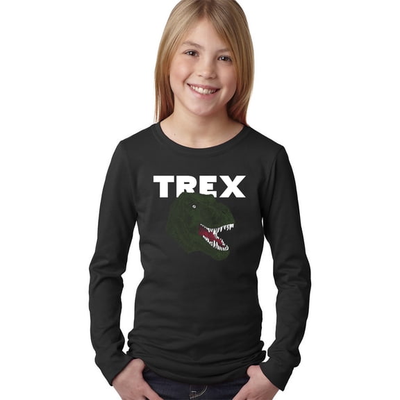 Girl's Word Art Long Sleeve - T-Rex Head