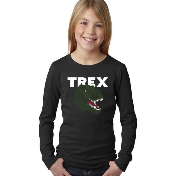 Girl's Word Art Long Sleeve - T-Rex Head