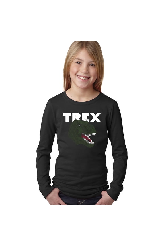Girl's Word Art Long Sleeve - T-Rex Head