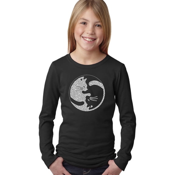 Girl's Word Art Long Sleeve - Yin Yang Cat
