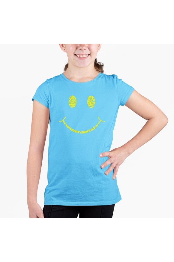 Girl's Word Art T-shirt - Be Happy Smiley Face