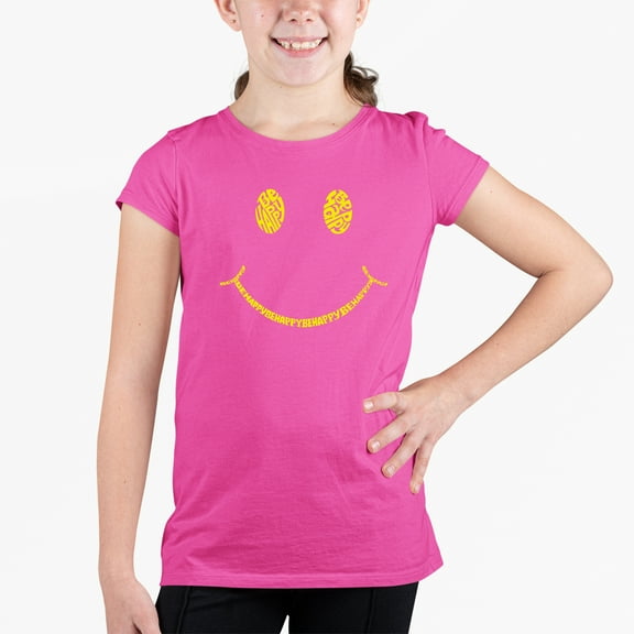 Girl's Word Art T-shirt - Be Happy Smiley Face