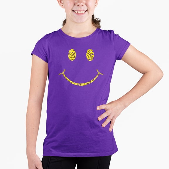 Girl's Word Art T-shirt - Be Happy Smiley Face