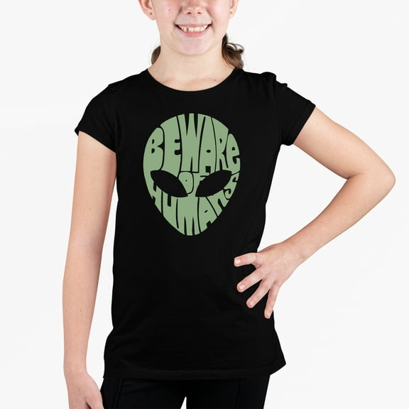 Girl's Word Art T-shirt - Beware of Humans