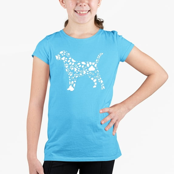 Girl's Word Art T-shirt - Dog Paw Prints