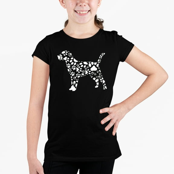 Girl's Word Art T-shirt - Dog Paw Prints