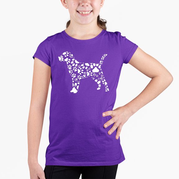 Girl's Word Art T-shirt - Dog Paw Prints