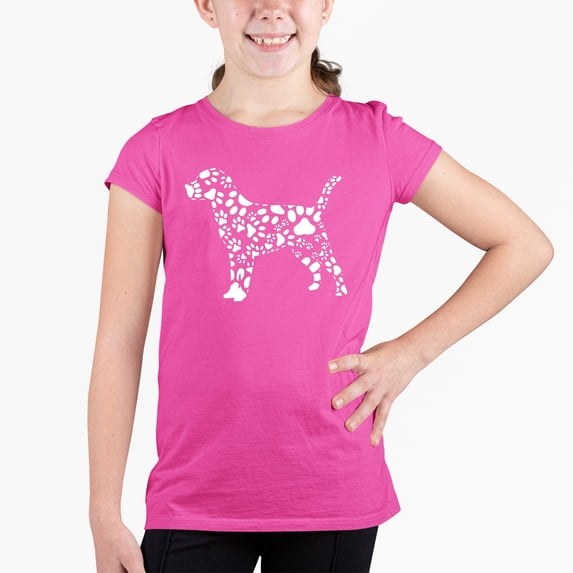 Girl's Word Art T-shirt - Dog Paw Prints