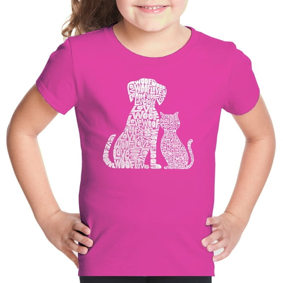 Girl's Word Art T-shirt - Dogs and Cats