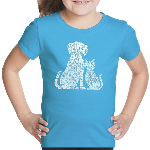 Girl's Word Art T-shirt - Dogs and Cats