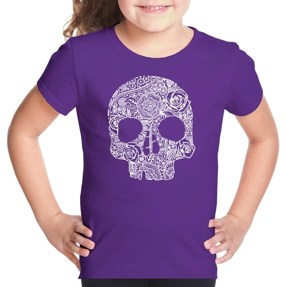 Girl's Word Art T-shirt - Flower Skull