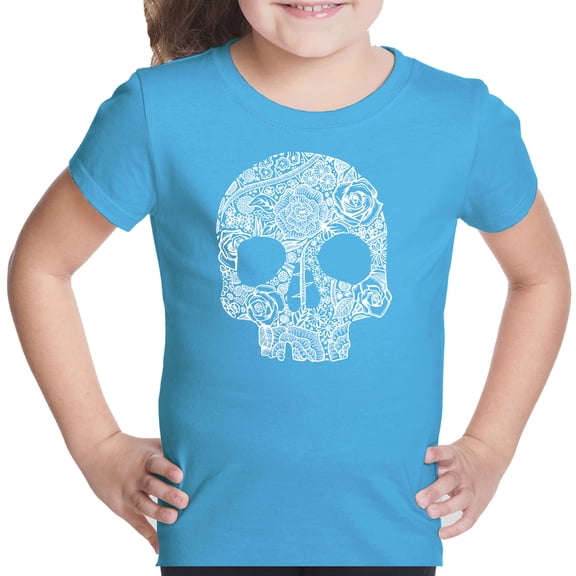 Girl's Word Art T-shirt - Flower Skull