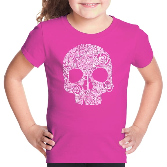 Girl's Word Art T-shirt - Flower Skull
