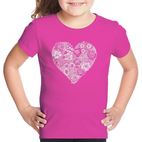 Girl's Word Art T-shirt - Heart Flowers