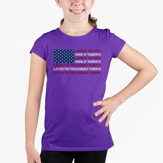 Girl's Word Art T-shirt - Land of the Free American Flag