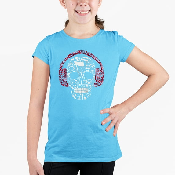 Girl's Word Art T-shirt - Music Notes Skull