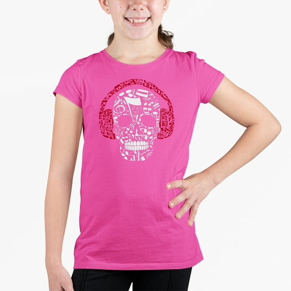 Girl's Word Art T-shirt - Music Notes Skull