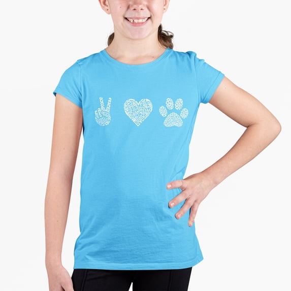 Girl's Word Art T-shirt - Peace Love Dogs
