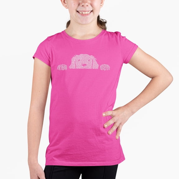 Girl's Word Art T-shirt - Peeking Dog