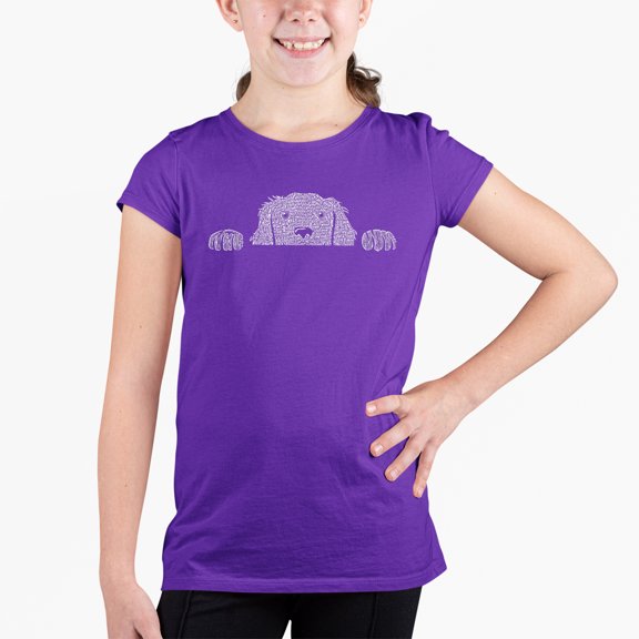 Girl's Word Art T-shirt - Peeking Dog