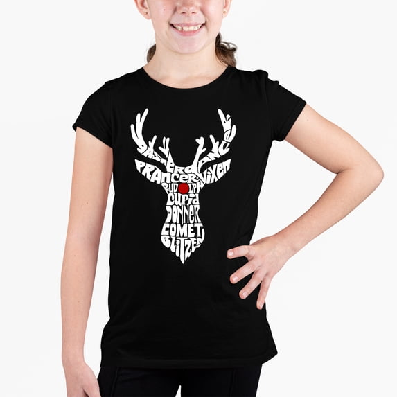Girl's Word Art T-shirt - Santa's Reindeer