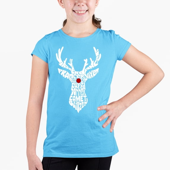 Girl's Word Art T-shirt - Santa's Reindeer