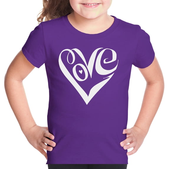 Girl's Word Art T-shirt - Script Love Heart
