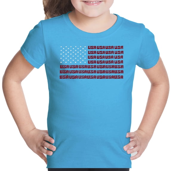 Girl's Word Art T-shirt - USA Flag
