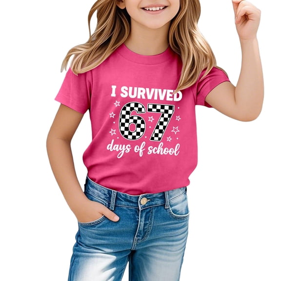Girl's Y2K Oversized Graphic Number Print Tops Crew Neck Short Sleeve T Shirt 67 Print Tee Streetwear Hot Pink Size 13-15 Y