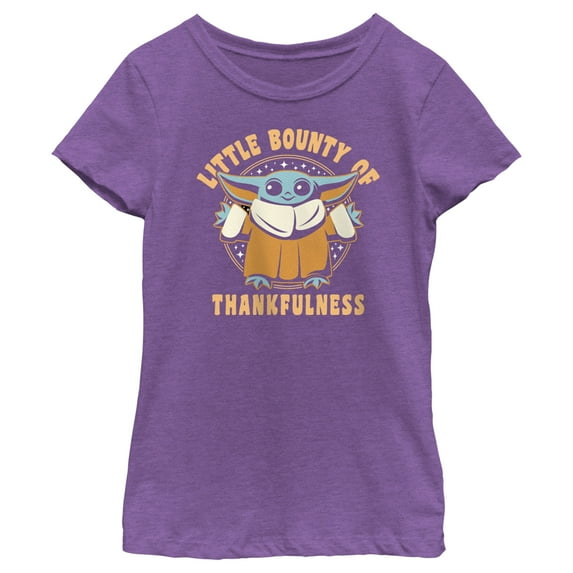 Girl's Youth Mad Engine Grogu Purple The Mandalorian Thankfulness Bounty Graphic T-Shirt