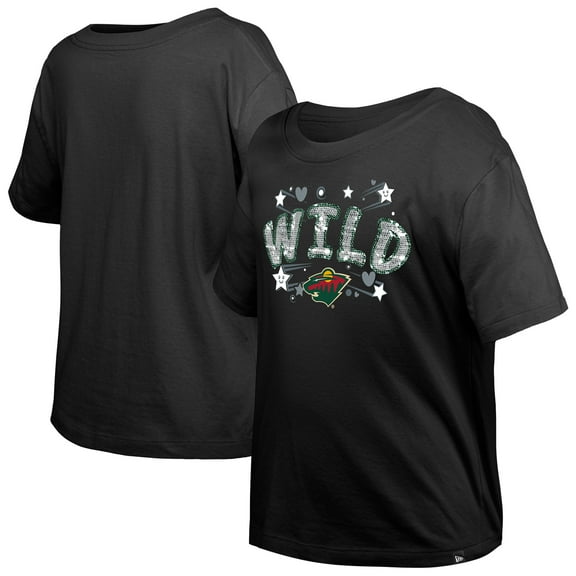 Girl's Youth New Era  Black Minnesota Wild Flip Sequin T-Shirt