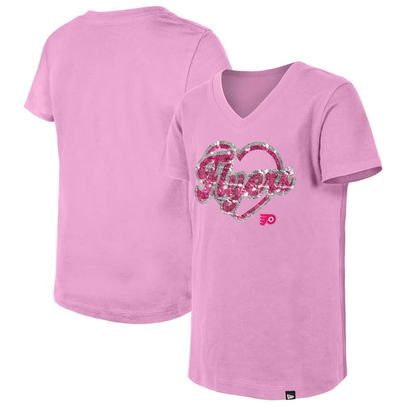 Girl's Youth New Era  Pink Philadelphia Flyers Flip Sequin V-Neck T-Shirt