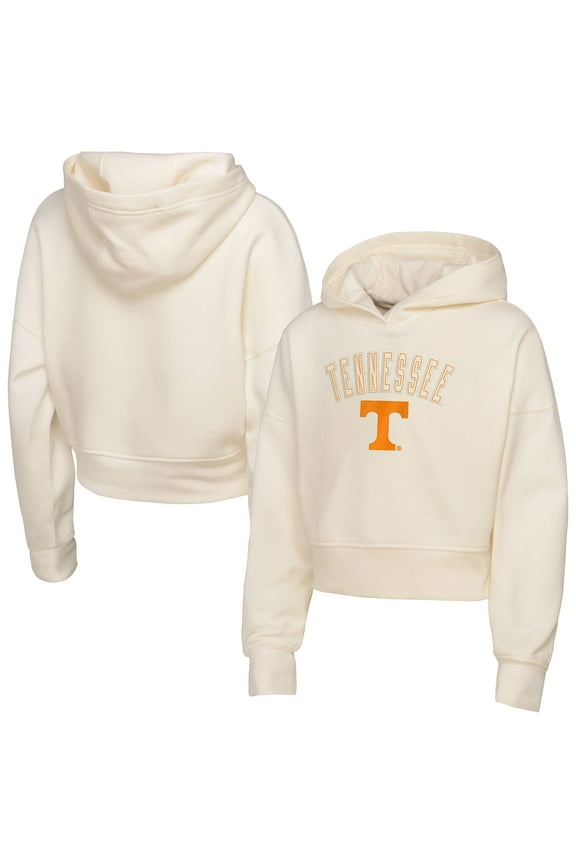 Girl's Youth Outerstuff Cream Tennessee Volunteers Oversized Blitz Cropped Pullover Hoodie