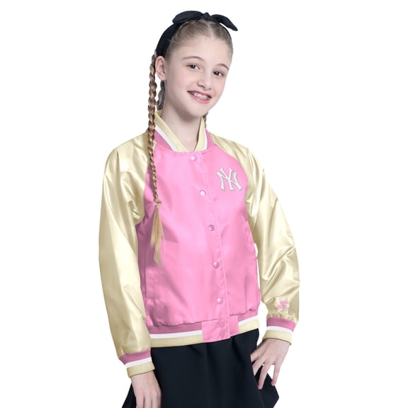 Girl's Youth Starter Pink New York Yankees Scrimmage Full-Snap Varsity Jacket