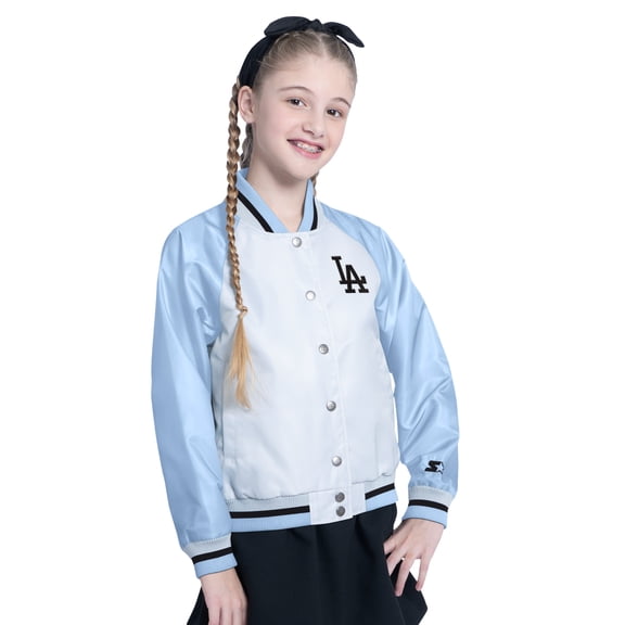 Girl's Youth Starter White Los Angeles Dodgers Scrimmage Full-Snap Varsity Jacket